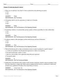 Communications Chapter 33 Name Class Date Analyzing Speech Contexts