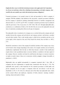 Corporate Governance Explain the