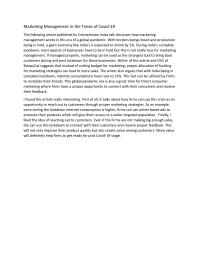 Marketing Management In The Times Of Covid-19