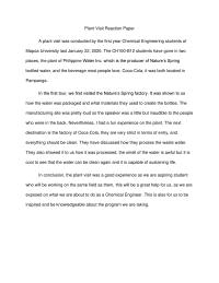 Plant Visit Reaction Paper