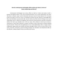 How Do Contemporary Technologies Affect Society And Culture In Terms Of Social Relationships And Norms?