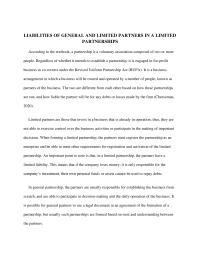 Liabilities Of General And Limited Partners In A Limited Partnerships