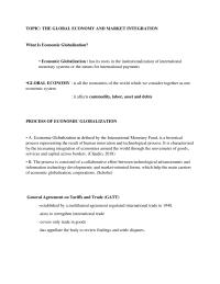 THE GLOBAL ECONOMY AND MARKET INTEGRATION