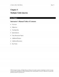 Programming Languages Chapter 5 Guide Sql Ninth Edition Page Multipletable Queries Glance Instructors Manual Table