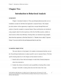 Finance Chapter 2 Introduction Behavioral Analysis Two Introduction Behavioral Analysis Overview Introduced