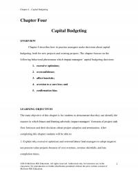 Finance Chapter 4 Capital Budgeting Four Capital Budgeting Overview Describes How Practice