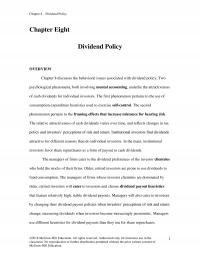 Finance Chapter 8 Dividend Policy Eight Dividend Policy Overview Discusses The Behavioral