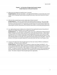 Industrial Engineering Chapter 1 Homework July Overview Engineering Economic Analysis Sample Responses Discussion Questions What The