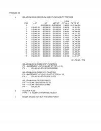Industrial Engineering Chapter 4 Excel Problem Solution Using Individual Cash Flows And Factors Eoy Net Solution Using