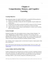 Marketing Chapter 4 Comprehension Memory And Cognitive Learning Learning Objectives After Studying This