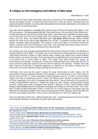 A critique on the emergence and effects of fake news