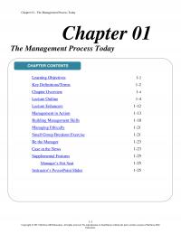 Management Chapter 1 The Management Process Today The Management Process Today Contents