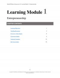 Management Learning Module Kinickiwilliams Management Learning Module Entrepreneurship Learning Module Entrepreneurship Contents Learning Objectives
