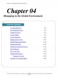 Management Chapter 4 Managing The Global Environment Managing The Global Environment Contents