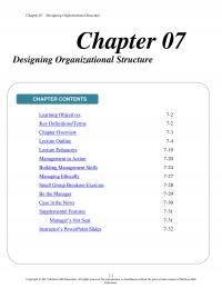 Management Chapter 7 Designing Organizational Structure Designing Organizational Structure Contents Learning Objectives