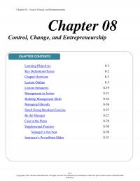 Management Chapter 8 Control Change And Entrepreneurship Control Change And Entrepreneurship Contents