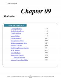 Management Chapter 9 Motivation Motivation Contents Learning Objectives Key Definitionsterms Overview