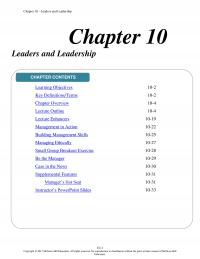 Management Chapter 10 Leaders And Leadership Leaders And Leadership Contents Learning Objectives