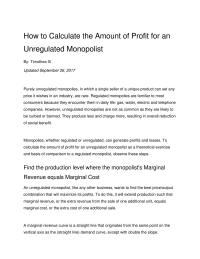How To Calculate Amount Of Profit Of An Unregulated Monopolist