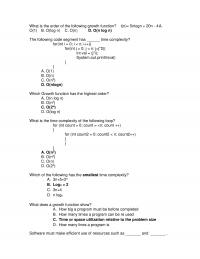 Algorithms Chapter 2 What The Order The Following Growth Function Nlogn Olog Log The Following