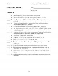 Human Resources Chapter 1 Fundamentals Human Relations Objective Quiz Questions Name Sectionscore Truefalse Human Relations