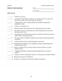 Human Resources Chapter 5 Creativity And Innovation Objective Quiz Questions Name Sectionscore Truefalse Creativity Process