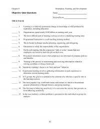 Human Resources Chapter 8 Orientation Training And Development Objective Quiz Questions Name Sectionscore Truefalse Learning