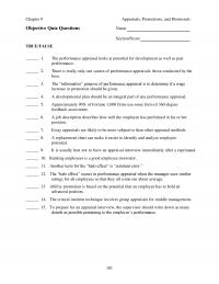 Human Resources Chapter 9 Appraisals Promotions And Dismissals Objective Quiz Questions Name Sectionscore Truefalse The