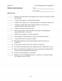 Human Resources Chapter 10 Conflict Management And Negotiations Objective Quiz Questions Name Sectionscore Truefalse Interpersonal