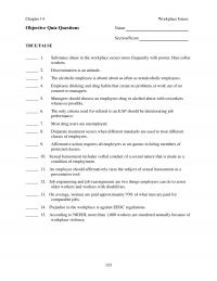 Human Resources Chapter 14 Workplace Issues Objective Quiz Questions Name Sectionscore Truefalse Substance Abuse The