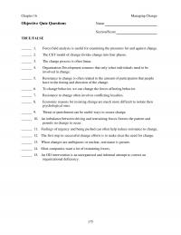 Human Resources Chapter 16 Managing Change Objective Quiz Questions Name Sectionscore Truefalse Forcefield Analysis Useful