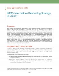 Management Chapter 22e 1 Case? Teaching Note Ikea??s International Marketing Strategy Chinaoverviewwhile Today Ikea Considered Success