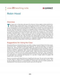 Management Chapter 22e 1 Case Teaching Note Robin Hoodoverviewthis Page Case Classic That Works Great The