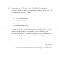International Business Chapter 4 According Geert Hofstedes Study Which The Following Cultural Dimensions Would Characterized Greater