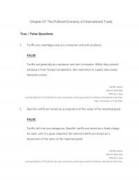 International Business Chapter 7 The Political Economy International Trade True False Questions Tariffs Are Unambiguously