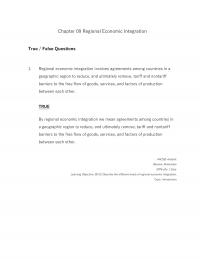 International Business Chapter 9 Regional Economic Integration True False Questions Regional Economic Integration Involves Agreements