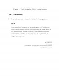 International Business Chapter 14 The Organization International Business True False Questions Organizational Structure Refers The