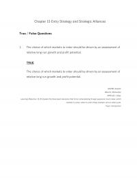 International Business Chapter 15 Entry Strategy And Strategic Alliances True False Questions The Choice Which