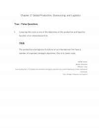 International Business Chapter 17 Global Production Outsourcing And Logistics True False Questions Lowering The Costs