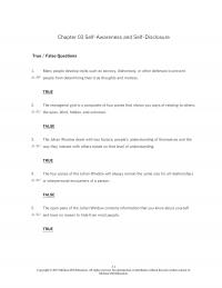Human Resources Chapter 3 Selfawareness And Selfdisclosure True False Questions Many People Develop Traits Such