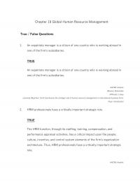 International Business Chapter 19 Global Human Resource Management True False Questions Expatriate Manager Citizen One