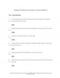 Human Resources Chapter 4 Attitudes And Values Human Relations True False Questions Your Attitudes Toward