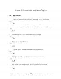 Human Resources Chapter 6 Communication And Human Relations True False Questions The Ability Communicate Well