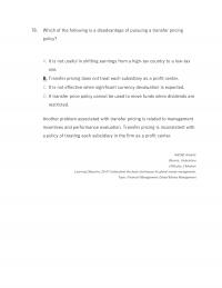 International Business Chapter 20 Which The Following Disadvantage Pursuing Transfer Pricing Policy Not Useful Shifting Earnings