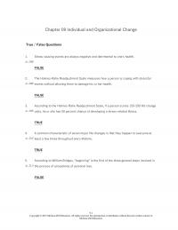 Human Resources Chapter 9 Individual And Organizational Change True False Questions Stress Causing Events Are