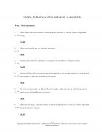Human Resources Chapter 15 Business Ethics And Social Responsibility True False Questions Ethics Deals With