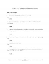 Human Resources Chapter 16 Productive Workplace And Success True False Questions Productivity Defined The Ratio
