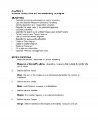 Industrial Engineering CHAPTER 5 Statistics Quality Tools And Troubleshooting Techniques Objectives Describe Key Terms And