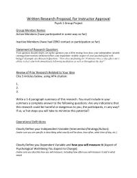 Written Research Proposal, for Instructor Approval