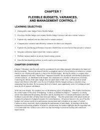FLEXIBLE BUDGETS, VARIANCES,  AND MANAGEMENT CONTRO